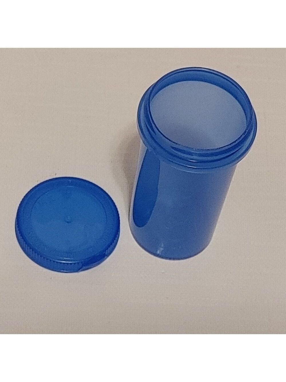 RETRO Pill Prescription Bottle Empty Plastic Cobalt With Snap Top Lid